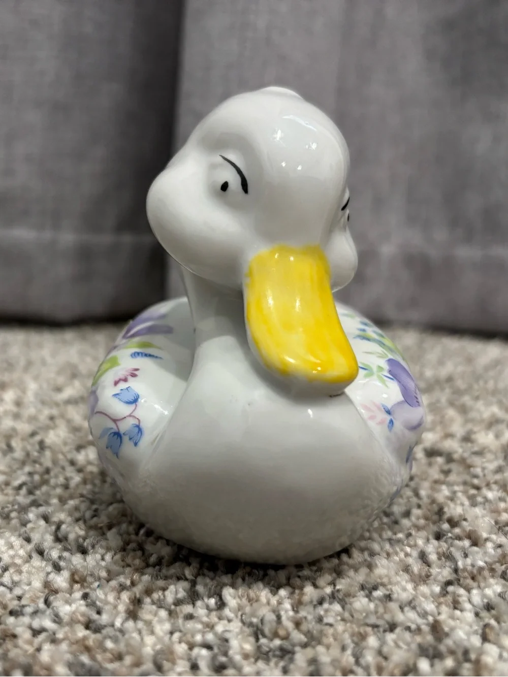 Vintage Floral Porcelain Duck Cotton Ball Holder Dispenser Farmhouse CottageCore